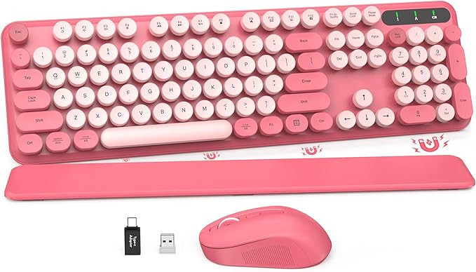 Wireless Keyboard and Mouse Combo - Round Keycaps, Full-Size Retro Typewriter Keyboard with Detac... | Amazon (US)