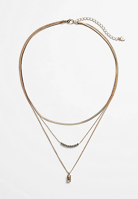 Gold Crystal Pendant Multi Layered Necklace | Maurices