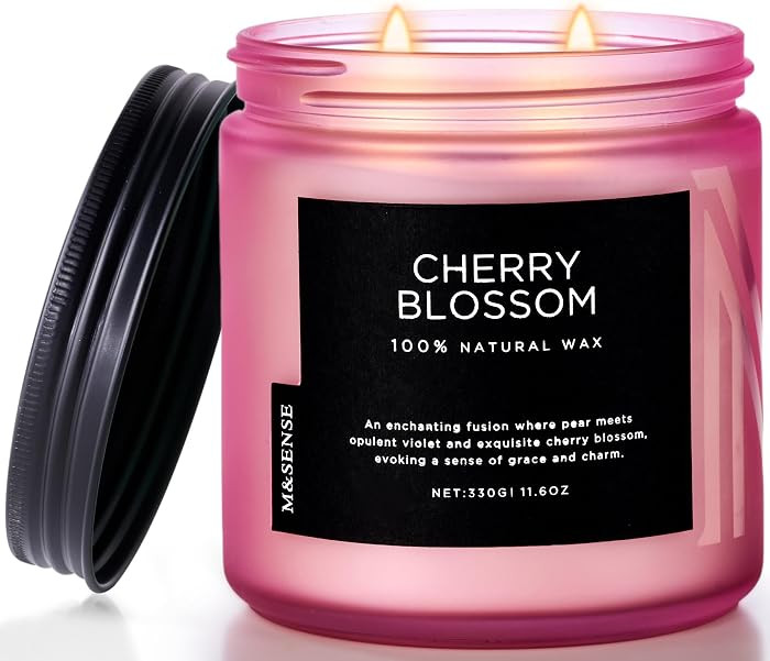 M&SENSE Cherry Blossom Scented Spring Candle, 70 Hours Long Lasting Soy Wax 11.6oz Stress Relief ... | Amazon (US)