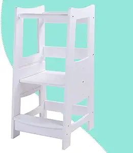 EGREE Toddlers Kitchen Step Stool with Safety Rail Kids Wooden Standing Tower for Kitchen Counter... | Amazon (US)