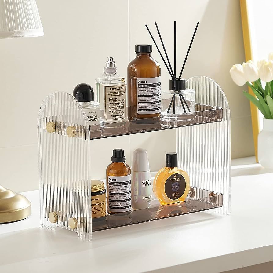 2 Tier Bathroom Countertop Organizer: Acrylic Makeup Organizer Perfume Tray Spice Rack Organizati... | Amazon (US)