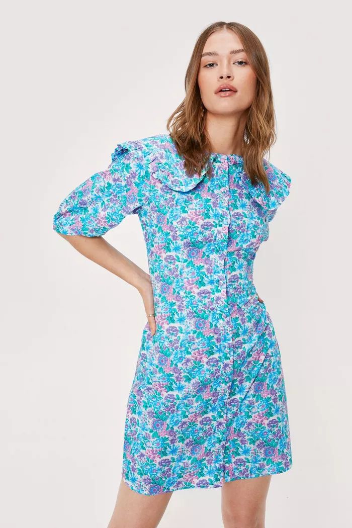 Floral Collared Puff Sleeve Mini Dress | NastyGal (UK, IE)