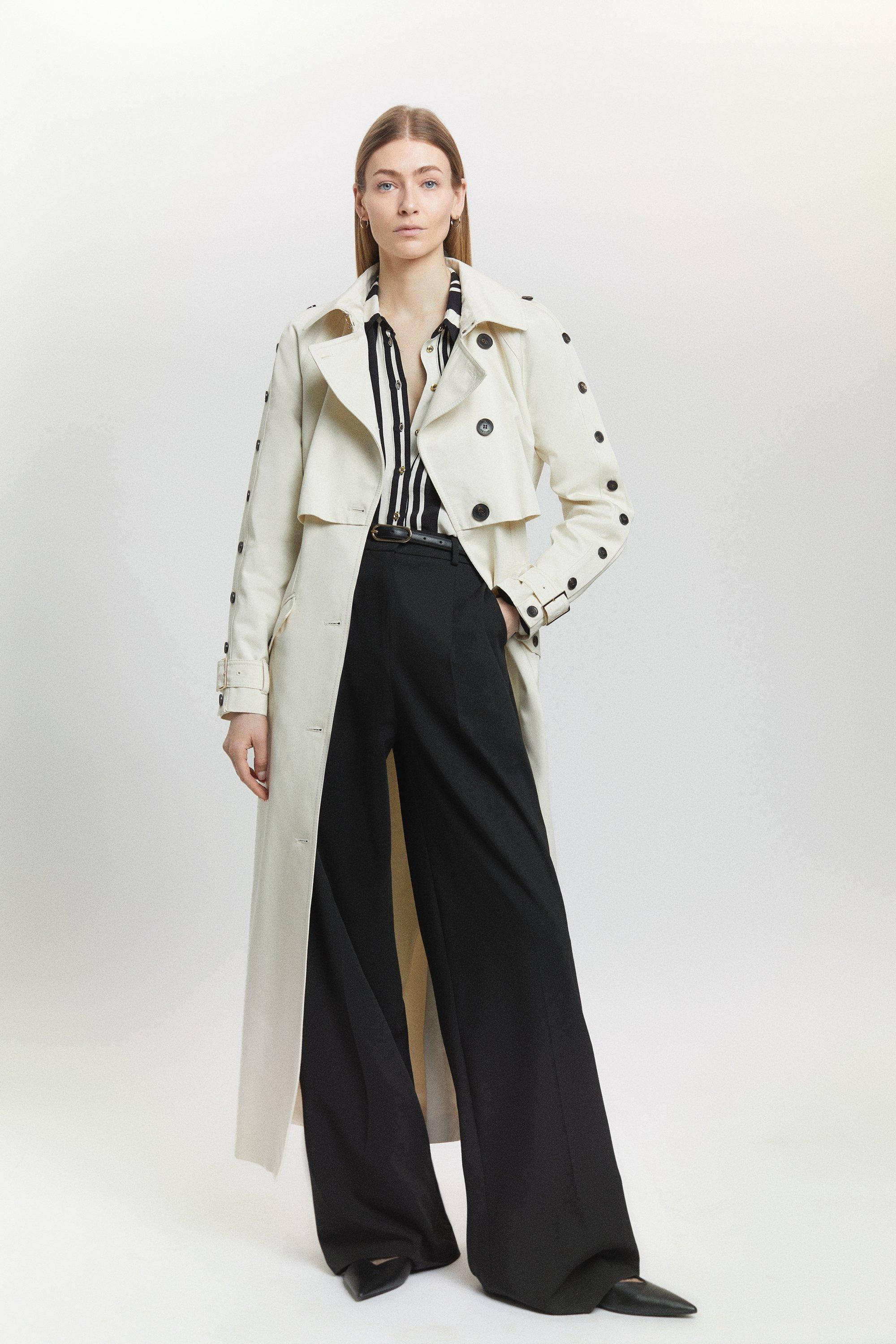 Tall Button Detail Belted Maxi Trench Coat | Karen Millen UK + IE + DE + NL