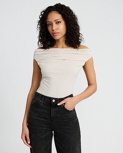 Boat Neck Cap Sleeve Ruched Bodysuit | Express