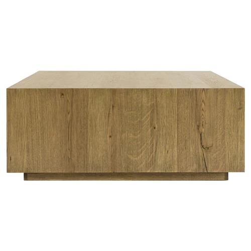 Vincent Rustic Lodge Light Brown Oak Square Block Coffee Table | Kathy Kuo Home