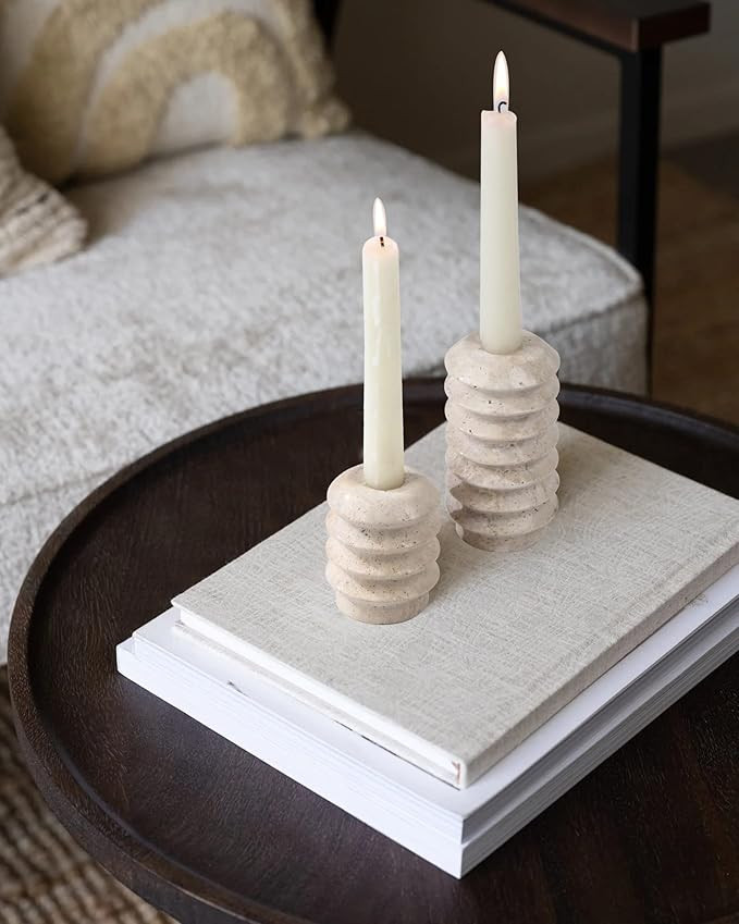HofferRuffer Travertine Candlestick Holders, Set of 2 Natural Stone Candle Holder Decorative Cand... | Amazon (US)