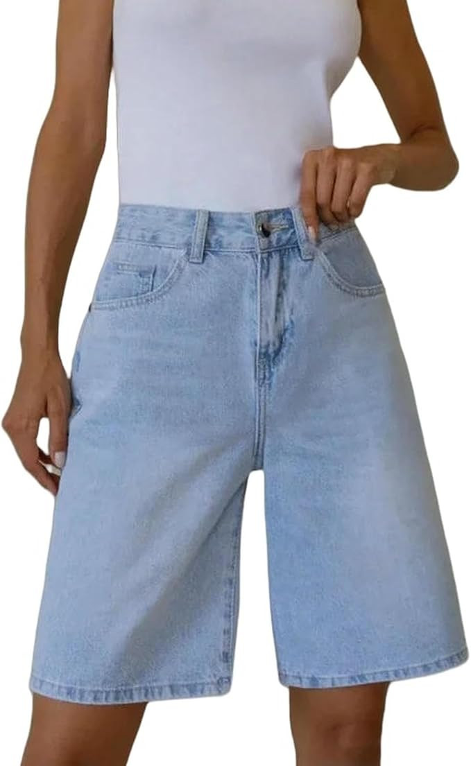 Women's Denim Shorts Women's Denim Shorts Fashion Casual Loose Summer Oversize Straight Wide Leg ... | Amazon (US)