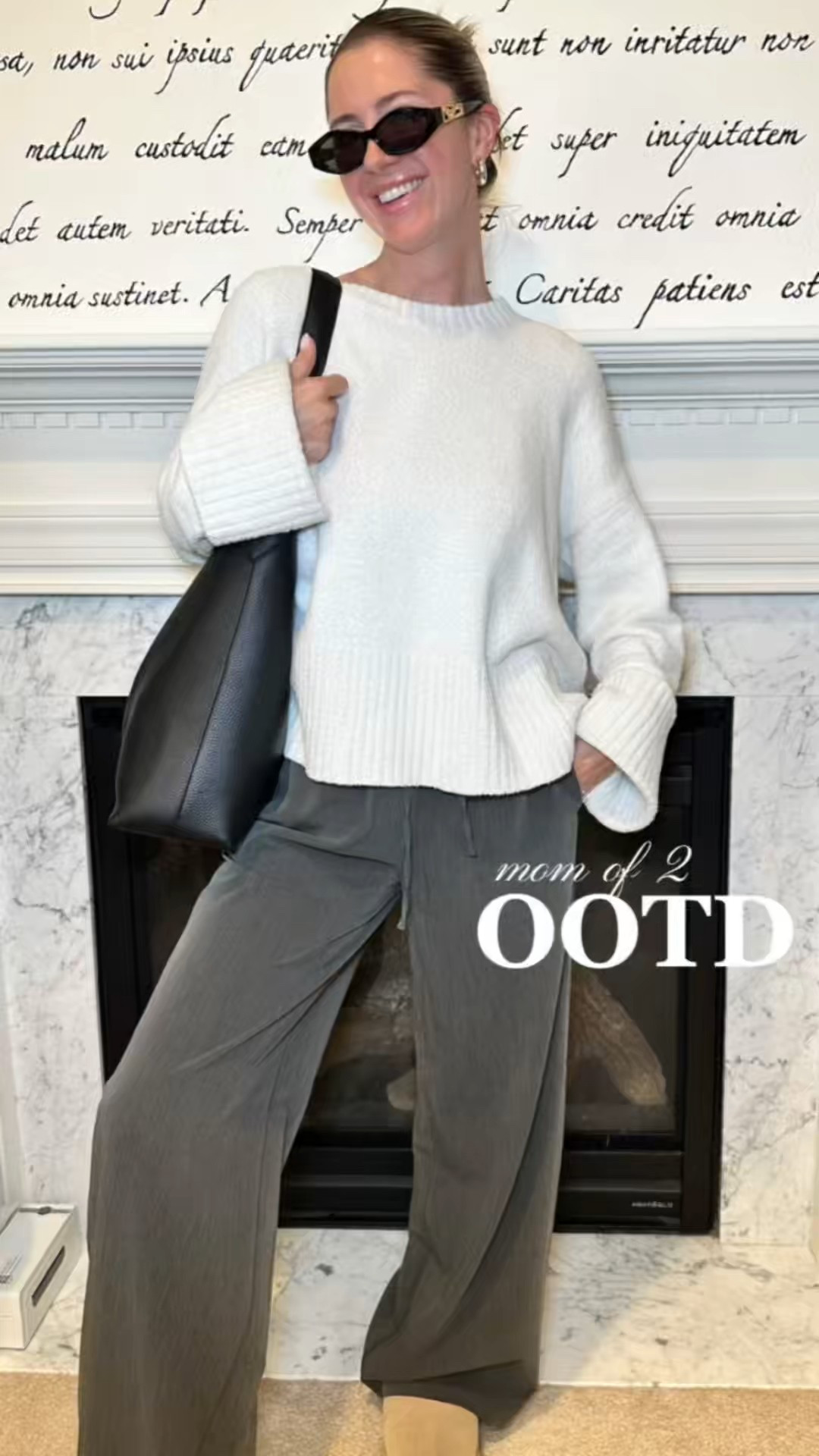 My husband told me I looked pretty today which motivated me to make an OOTD - thanks babe 😂
PS.. I live in this sweater, it feels like I'm wearing a literal blanket and I can't get enough of it🤍 Also been loving these press on nails! 
#momootd #easyoutfit #falloutfit #cozyoutfit #realisticmomoutfit #LTKmom #target #amazon #h&m