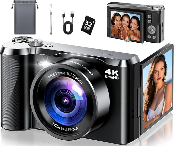 4K Digital Camera for Photography- 56MP Autofocus Vlogging Camera with 3" 180° Flip Screen, 16X ... | Amazon (US)