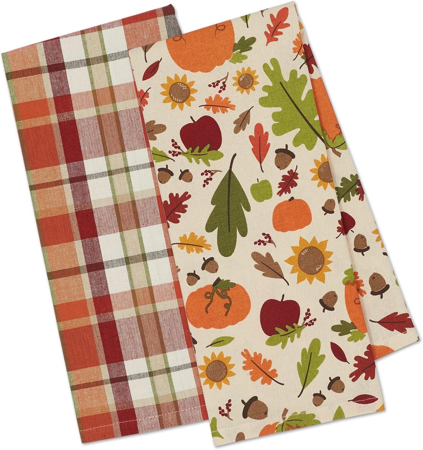 DII Fall Basics Collection Printed & Plaid Dishtowel Set, 18x28, Pumpkin Spice 2 Piece | Amazon (US)