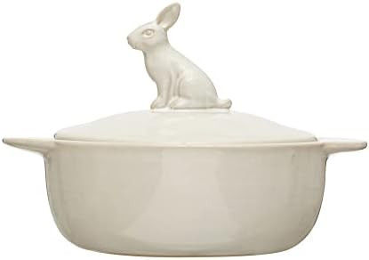 Creative Co-Op Stoneware Bake Pan with Lid and Decorative Rabbit, White | Amazon (US)