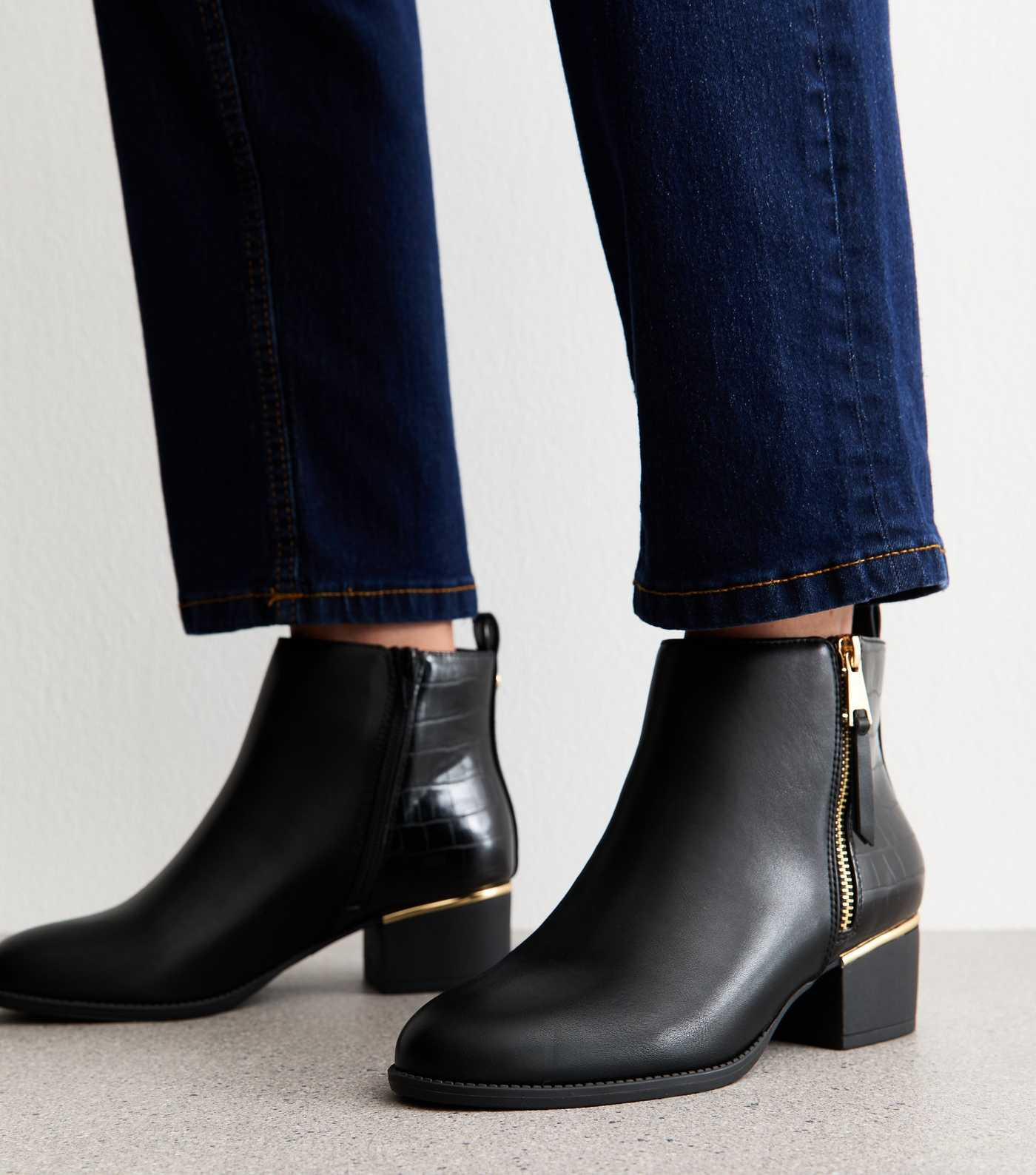 Black Faux Leather Block Heel Ankle Boots | New Look | New Look (UK)