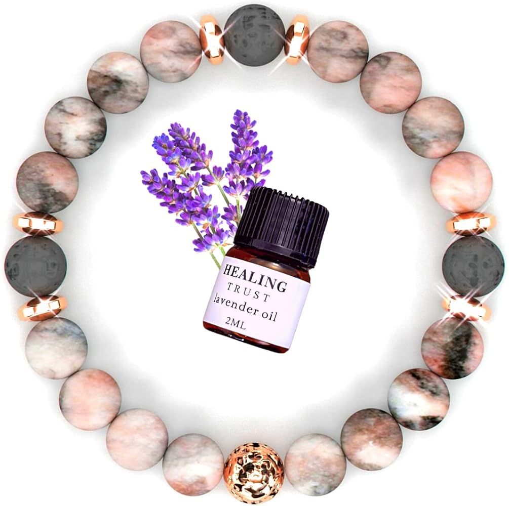 [Healing Trust] Lava Rock Bracelet with Lavender Essential Oil, Pink Zebra Jasper, Yoga Mediation Br | Amazon (US)