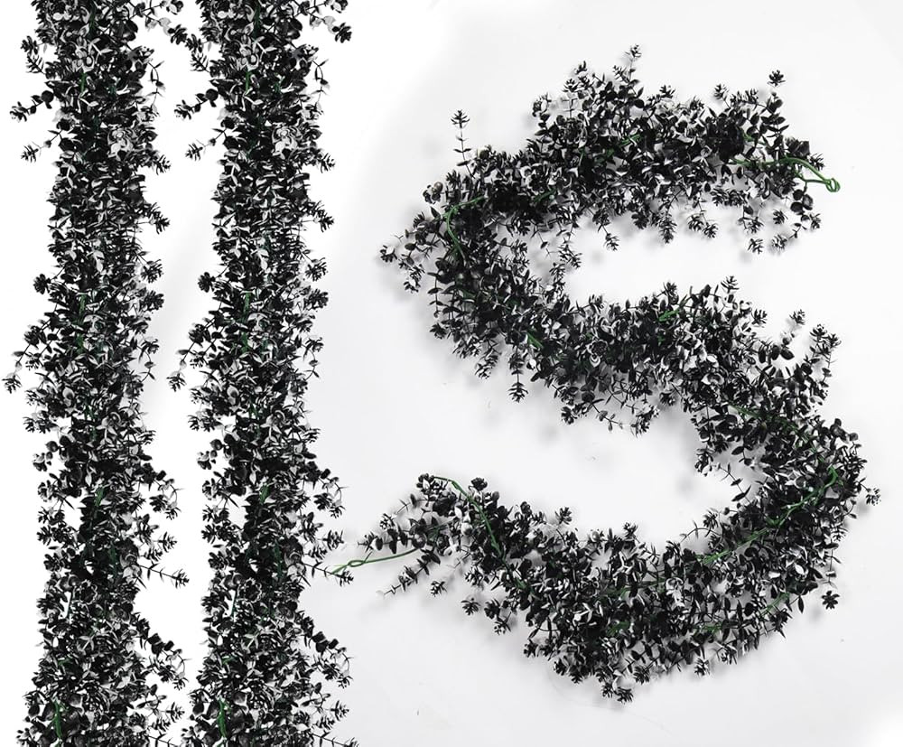 Black Halloween Garland Artificial Black Eucalyptus Garland with Flowers Fake Hanging Eucalyptus ... | Amazon (US)