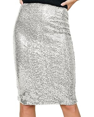 Anna-Kaci Women's High Waist Sparkly Sequins Midi Skirt Pencil Cocktail Party Skirt | Amazon (US)