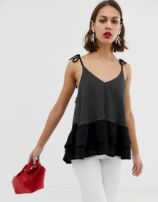 Lost Ink Cami Top With Contrast Hem In Polka Dot | ASOS US