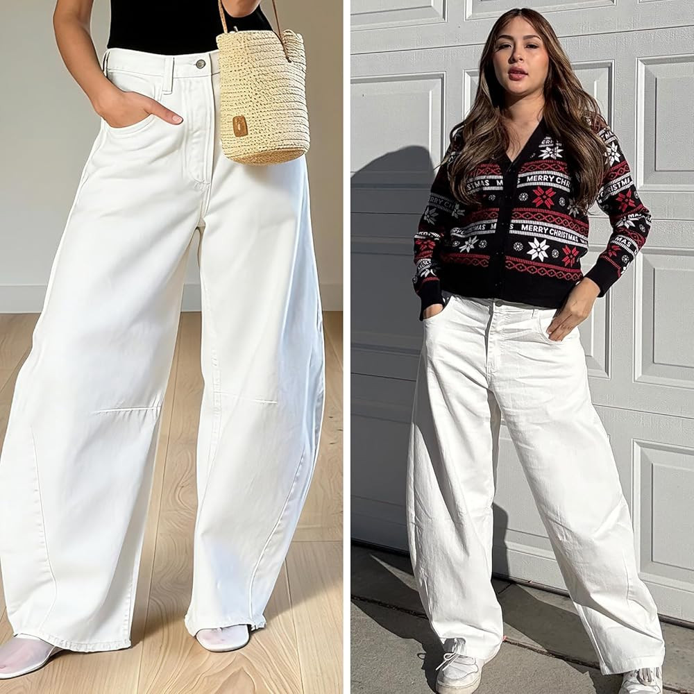 EXLURA Womens Barrel Jeans Wide Leg Y2K Boyfriend Denim Pants Hip Hop Vintage Baggy Jeans Cotton ... | Amazon (US)