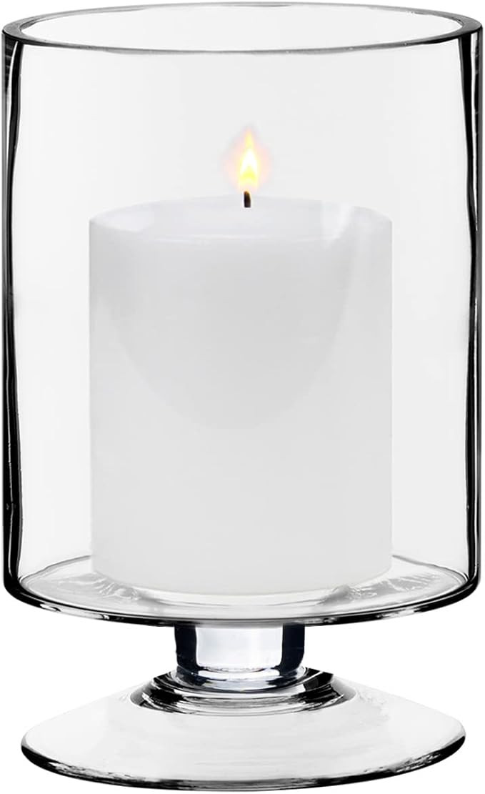 CYS EXCEL Glass Hurricane Pillar Candle Holder (H:8" W:4.75") | Multiple Size Choices Short Stem ... | Amazon (US)