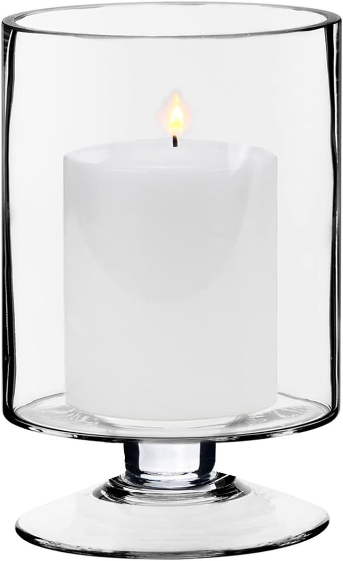 CYS EXCEL Glass Hurricane Pillar Candle Holder (H:8" W:4.75") | Multiple Size Choices Short Stem ... | Amazon (US)