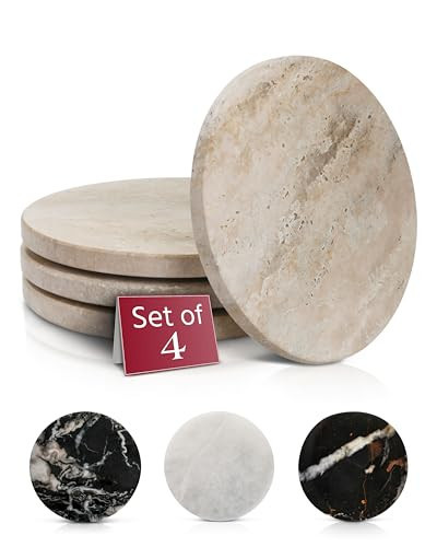 Gusto Nostro Travertine Coasters - Absorbent Stone Coasters Set of 4 - Aesthetic, Natural Stone Coaster for Drinks - Anti-Slip Round Artisanal Travertine Coaster for Kitchen Counter and Coffee Table | Amazon (US)
