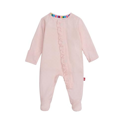 Magnetic Me Girls Modal Magnetic Baby Footie Pajamas | Silky Soft Modal Fabric | Pin Dot Pink Ruffle | 3-6 Months | Amazon (US)