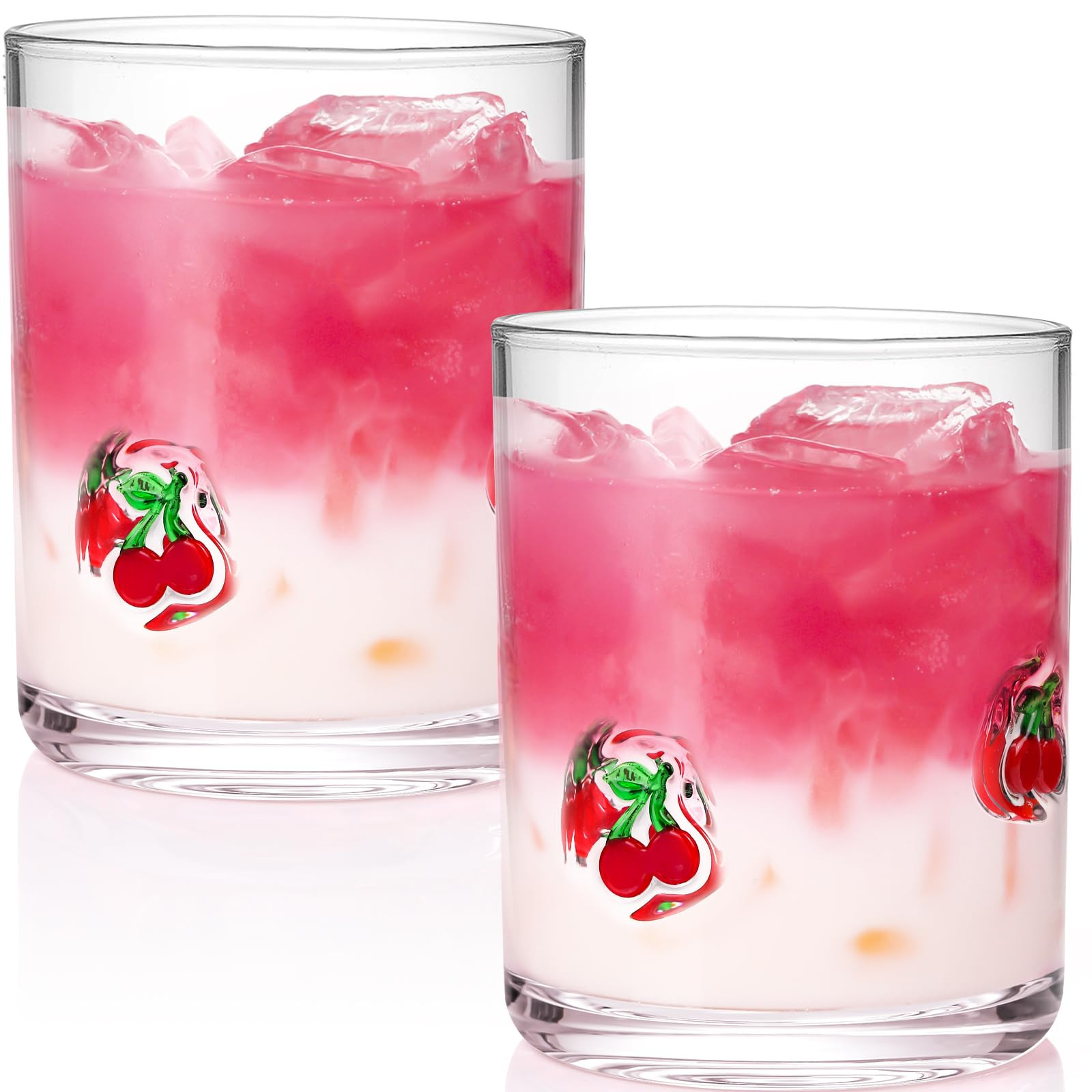 Physkoa 2 Pack Cherry Icon Juice Glasses – 14oz Cute Glass Coffee Cups for Women – Retro Cher... | Amazon (US)