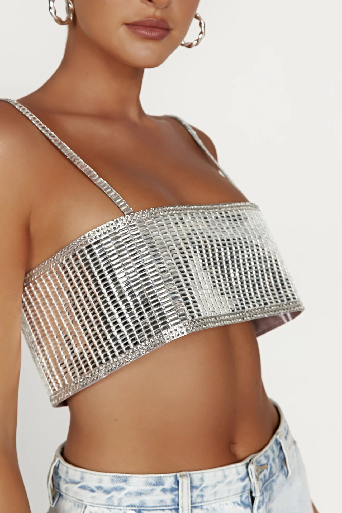 Miriam Mirror Crop Top - Silver | MESHKI US