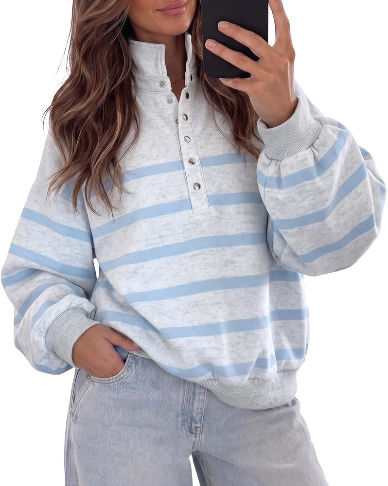 Fisoew Womens Striped Oversized Sweatshirt Casual Long Sleeve Pullover Top | Amazon (US)