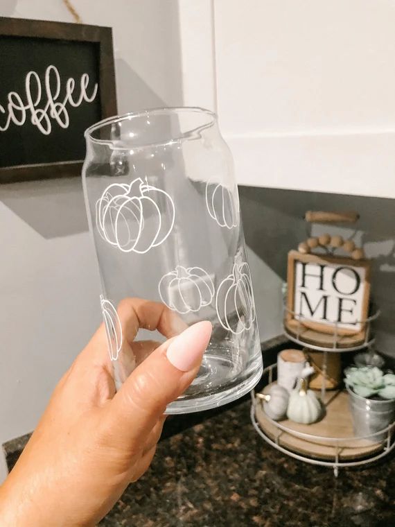 Pumpkin Coffee Cup | Fall | Iced Coffee | Beer Can Glass | Soda Glass Can | Aesthetic Coffee Cup ... | Etsy (US)