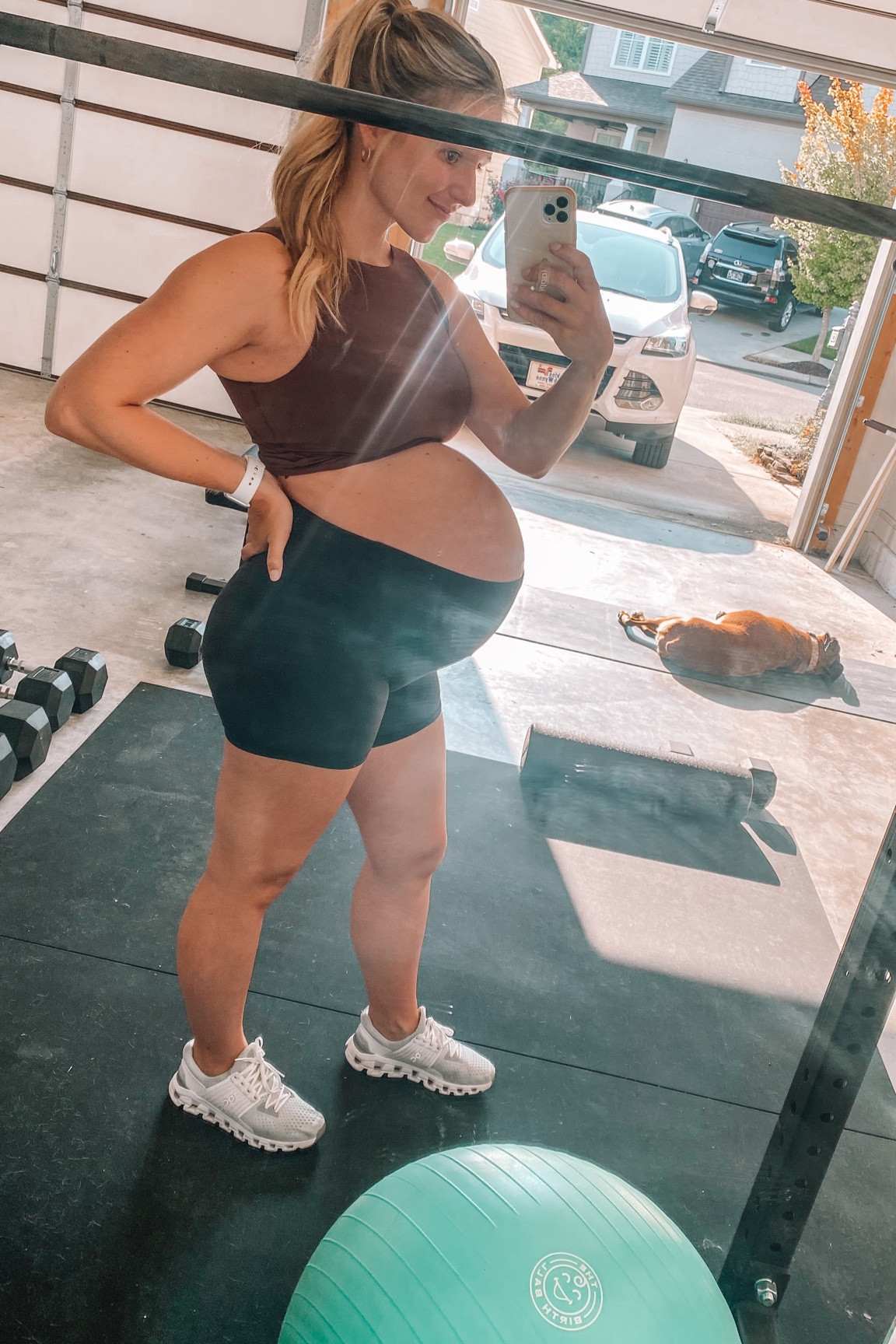 38 weeks pregnant — outfit purchased prepregnancy | top size small and shorts size 4 

#LTKfitness #LTKbump