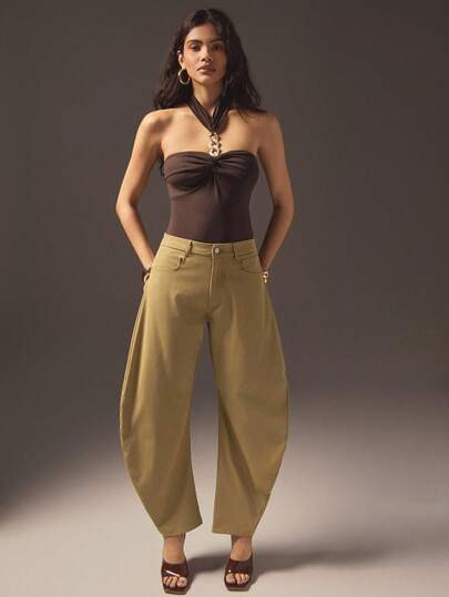 Hauture Old Money Sexy Business Casual Solid Color Wide Leg Barrel Pants For Women – Elegant Mi... | SHEIN