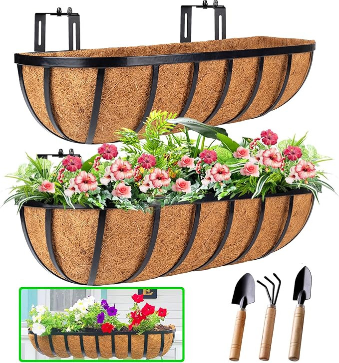HKZ Deck Balcony Railing Planter Window Boxes - 2 Pack 24 Inch Planter Box, Balcony Planters Rail... | Amazon (US)