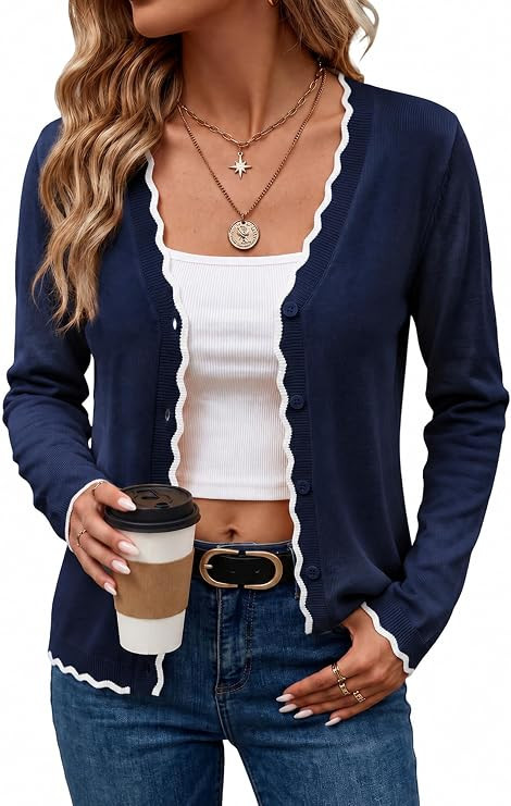 TCOT Cardigan Sweaters for Women V Neck Lightweight Knit Shrugs Sweater | Long Sleeve Knit Cardig... | Amazon (US)