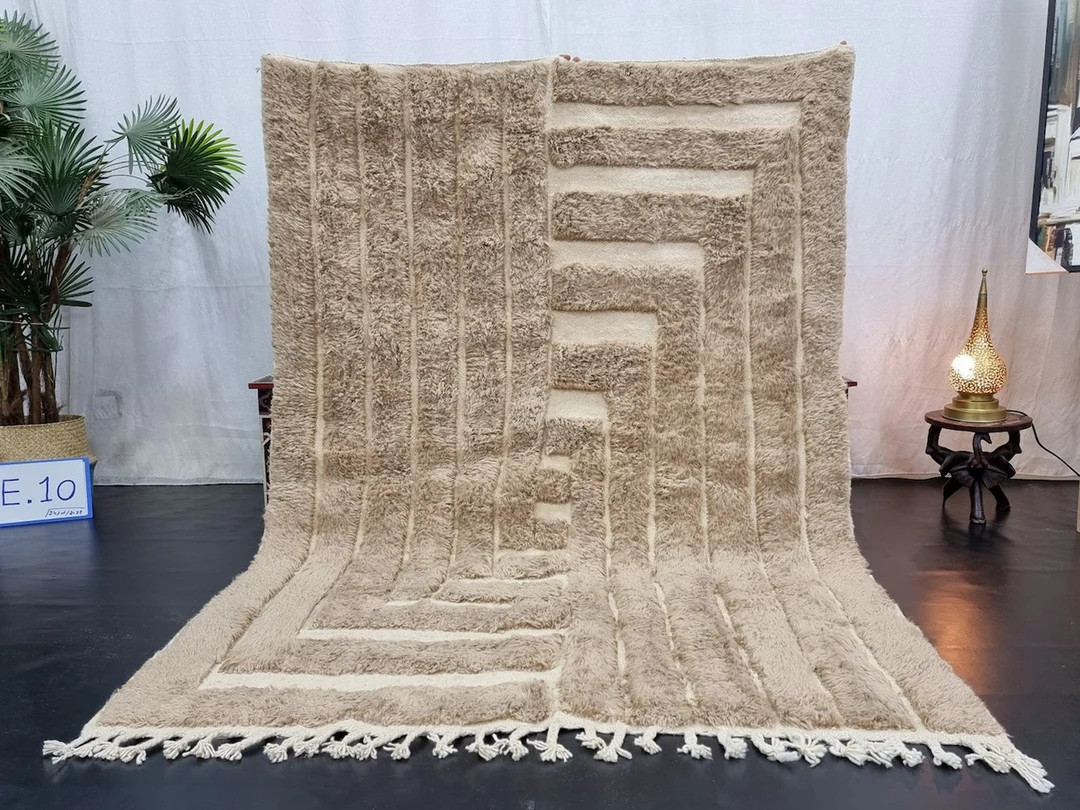 ARTISTIC BEIGE RUG, Moroccan Handwoven Tufted Rug for Your Living Room, Abstract Beige Fluffy Cus... | Etsy (US)