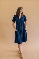 MW Anywhere Ribbed Tiered Dress in Navy | Merrick White
