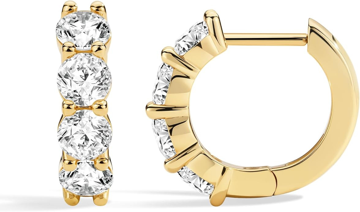 ASHINE 14K Gold Plated 925 Sterling Silver Post Pave Cubic Zirconia Hoop Cuff Huggie Earrings Jew... | Amazon (US)