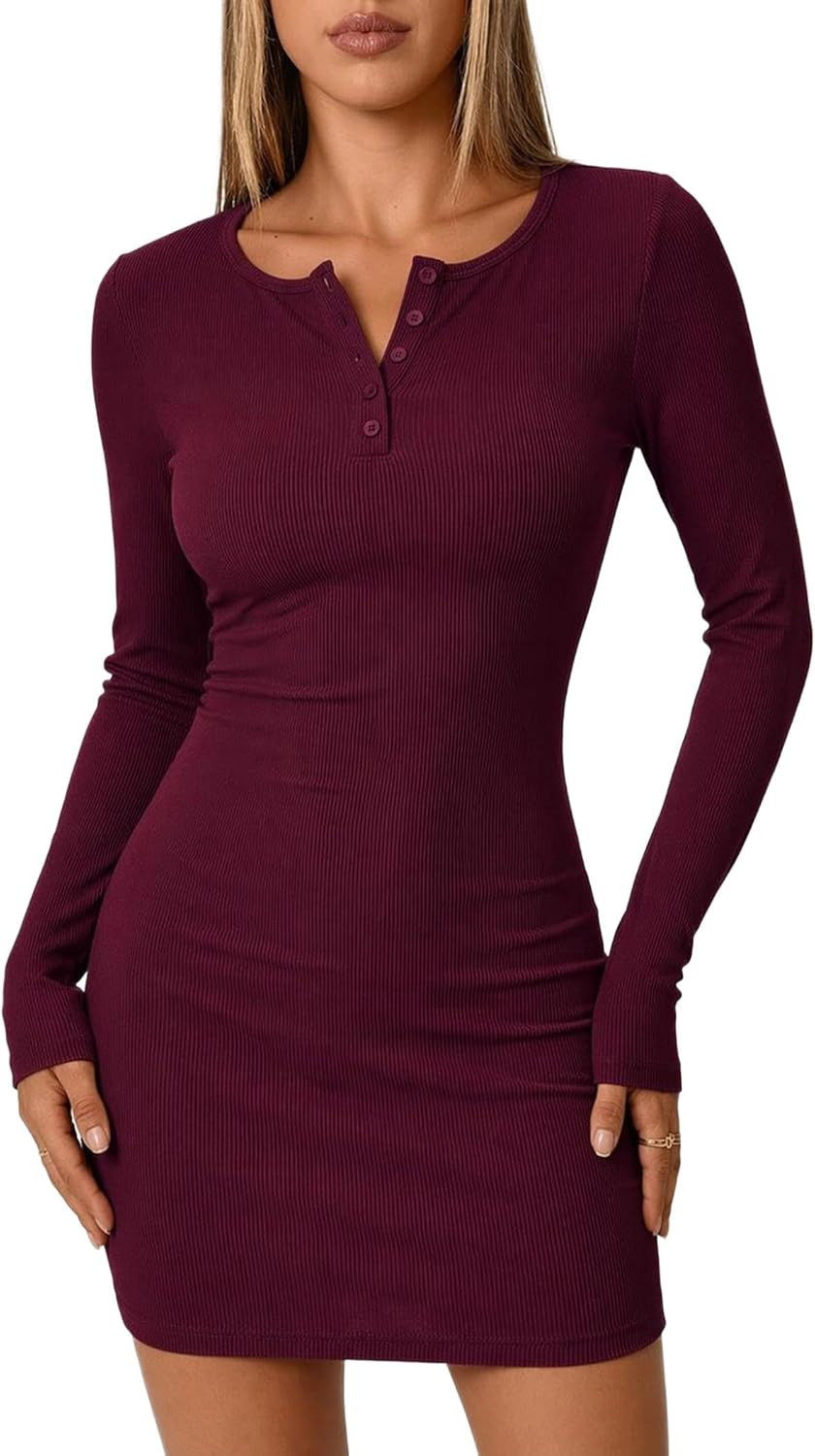 Zeagoo Womens Long Sleeve Sweater Dress 2026 Buttun Up Slim Fit Dress Ribbed Knit Bodycon Dress for Fall Winter | Amazon (US)