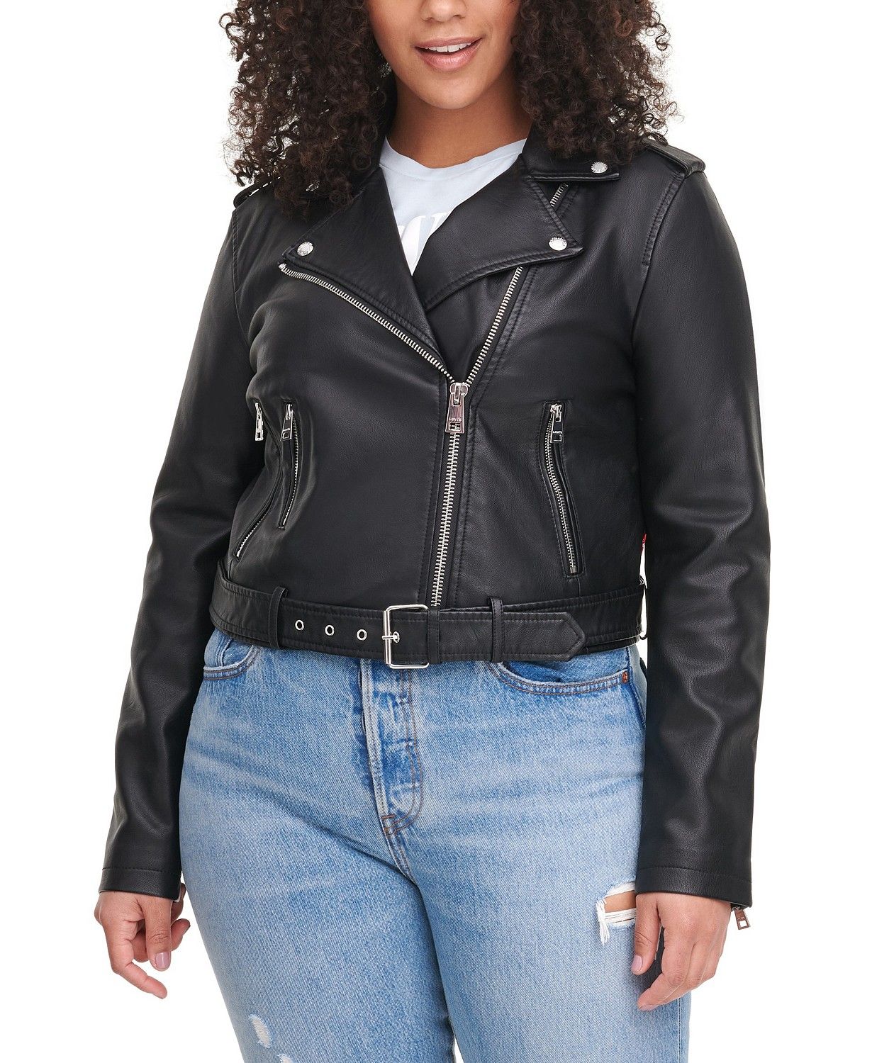 Levi's Plus Size Faux Leather Belted Motorcycle Jacket & Reviews - Women - Macy's | Macys (US)