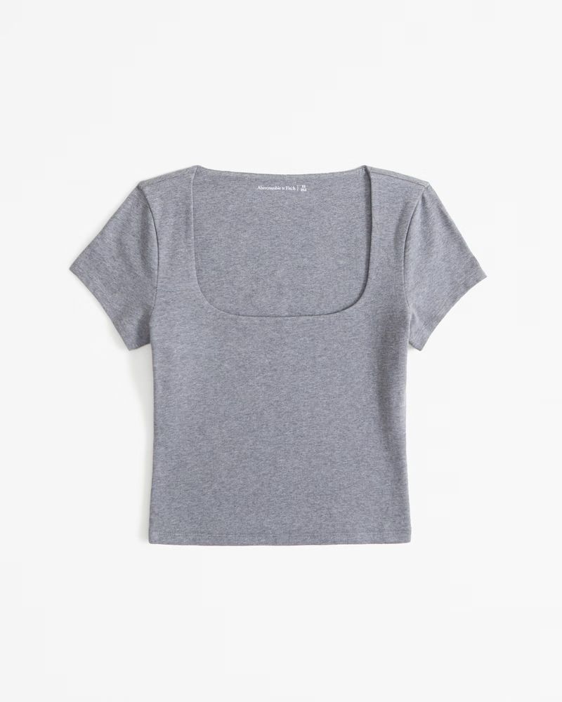 Cotton-Blend Seamless Fabric Squareneck Cropped Top | Abercrombie & Fitch (US)