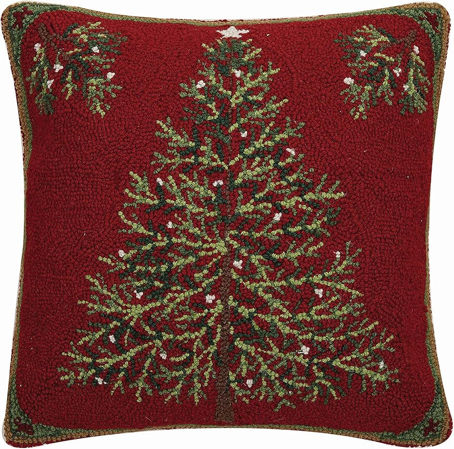 Peking Handicraft 31SERX358C18SQ Holiday Pine Hook Pillow, 18-inch Square, Wool and Cotton | Amazon (US)