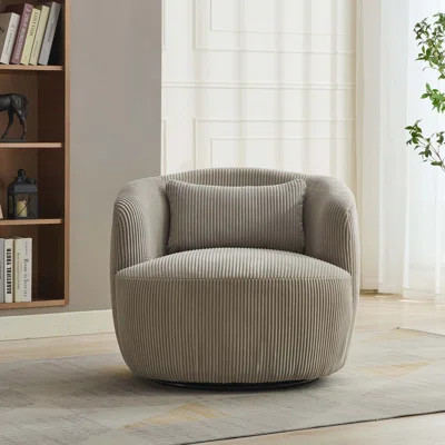 34.25 Wide Upholstered Corduroy 360° Swivel Barrel Soft Accent Chair with Pillow, Circular Reading Armchair for Modern Interiors and Comfortable Seati | Wayfair North America