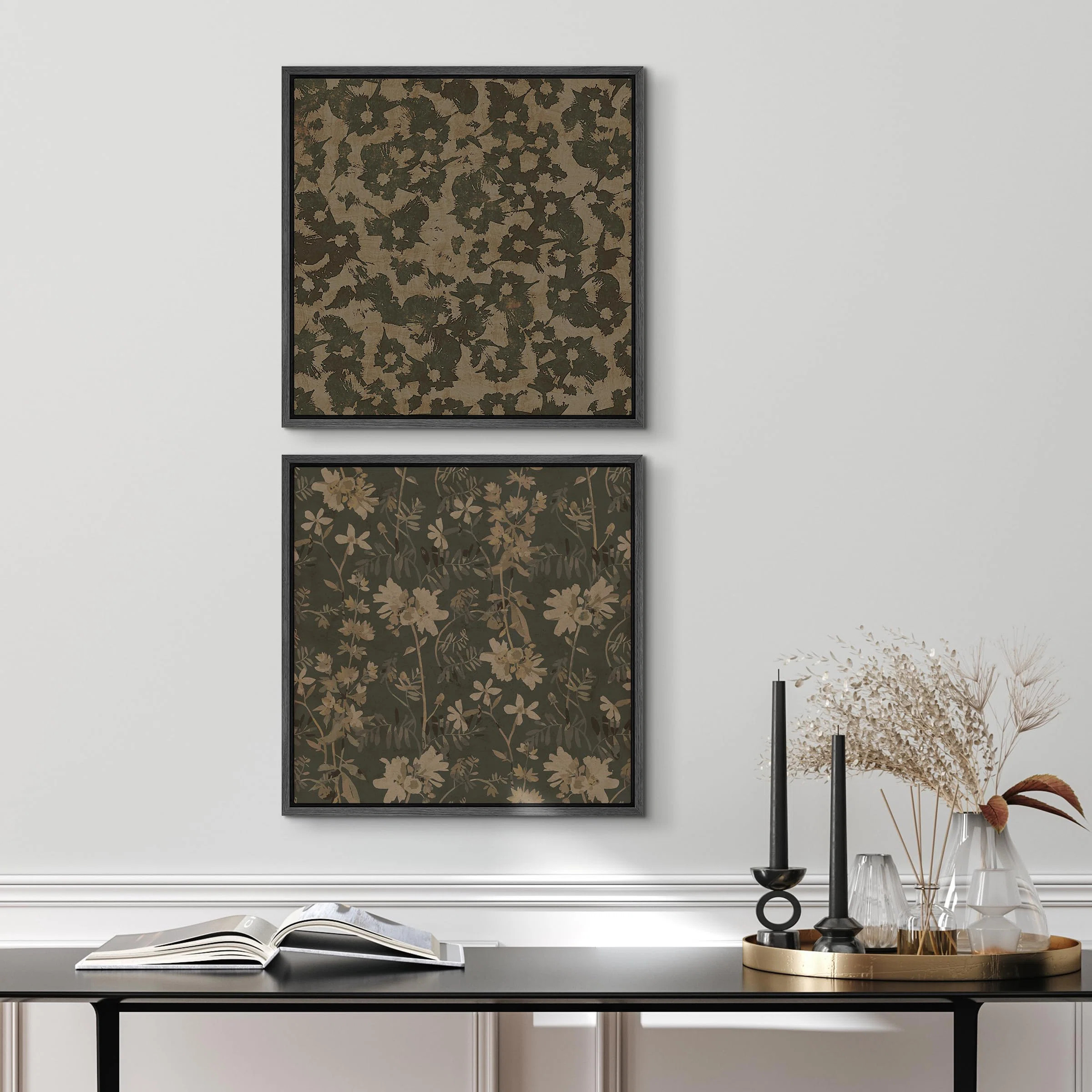wall26 " Brown Abstract Botanical Floral Rustic Flowers Vintage Moody Art Nordic " 2 - Pieces | W... | Wayfair North America