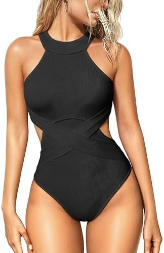 OQQ Women's One Piece Swimsuits Tummy Control High Waisted Cross Bathing Suit Wrap Tie Back 1 Pie... | Amazon (US)