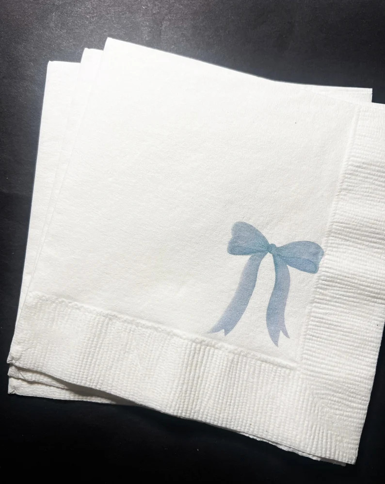 Blue Bow Bridal Shower Blue Bow Baby Shower Cocktail, Luncheon or Dinner Napkins Set of 25 - Etsy | Etsy (US)