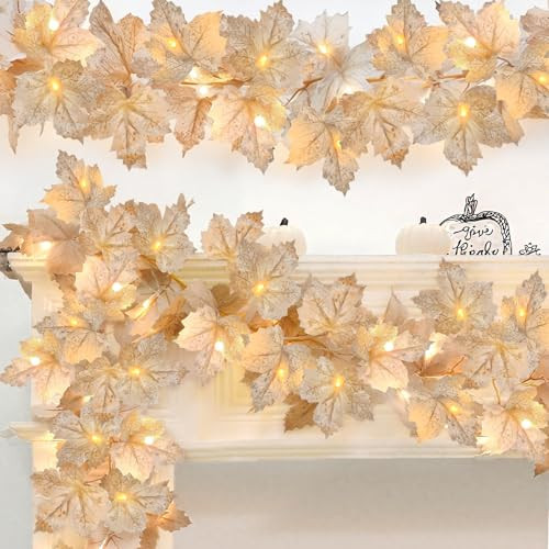 3 Pack Fall Garland with Lights, Total 19.5Ft 60LED Autumn String Lights | Amazon (US)