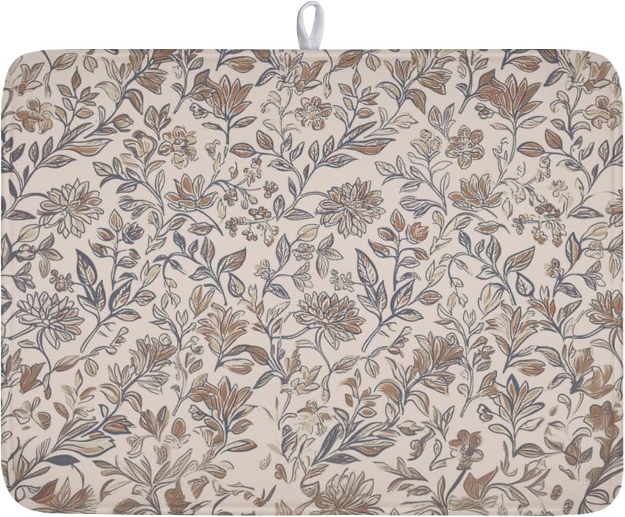 Vintage Floral Dish Drying Mat for Kitchen Counter Brown Antique Flower Microfiber Dish Drainer M... | Amazon (US)