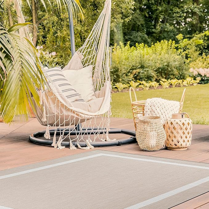 Beverly Rug Waikiki Collection Indoor/Outdoor Bordered Area Rug, 3'11" X 5'11" - Beige / White - ... | Amazon (US)