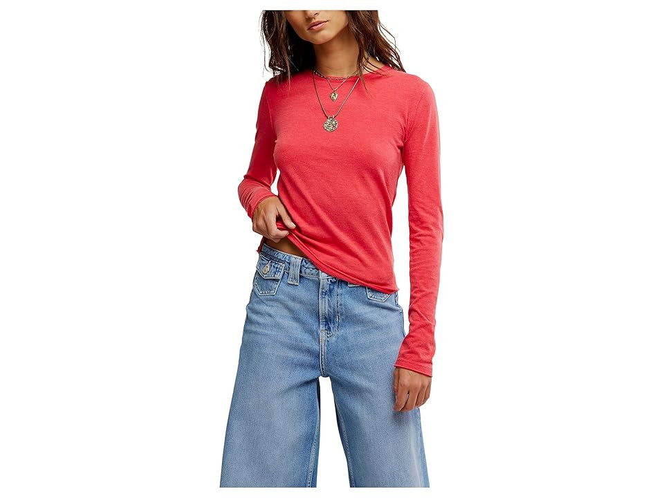 Free People Nova T-Shirts Long Sleeve Women's Clothing Rococco Red : XL (Women's 14), Cotton/Polyester | Zappos