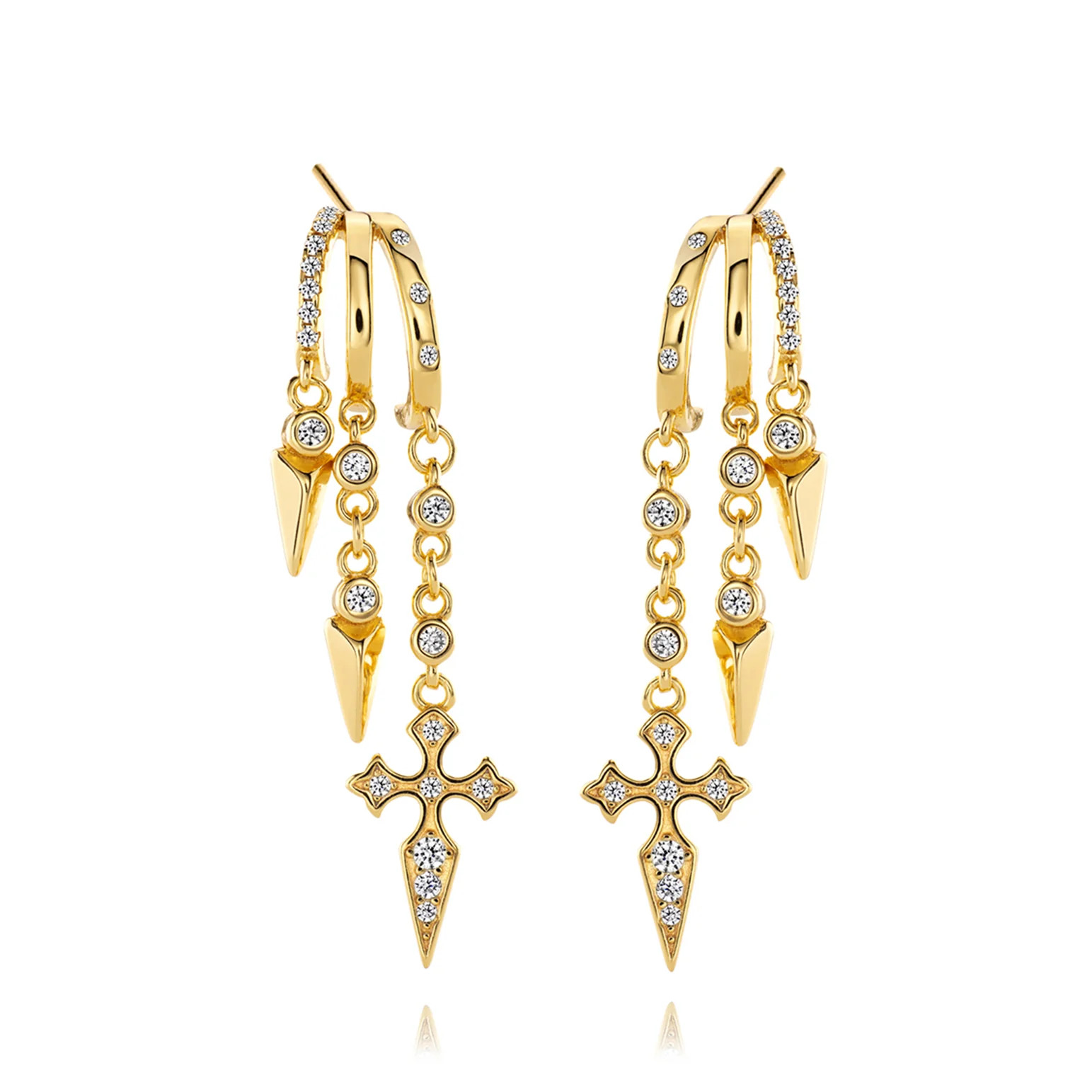 Naxos Cross Illusion Earrings | 3-in-1 Edgy Gold | Aaria London