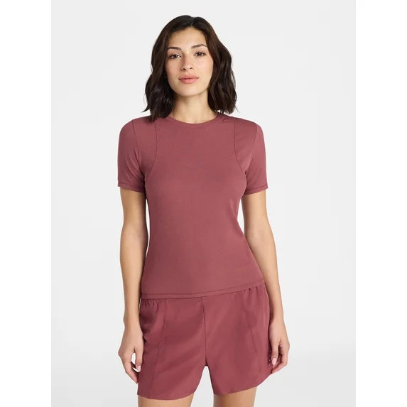 Avia Women's Ribbed T-Shirt with Short Sleeves, Sizes XS-XXXL | Walmart (US)